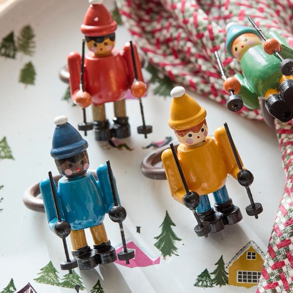 West Elm Skier Napkin Rings x 8